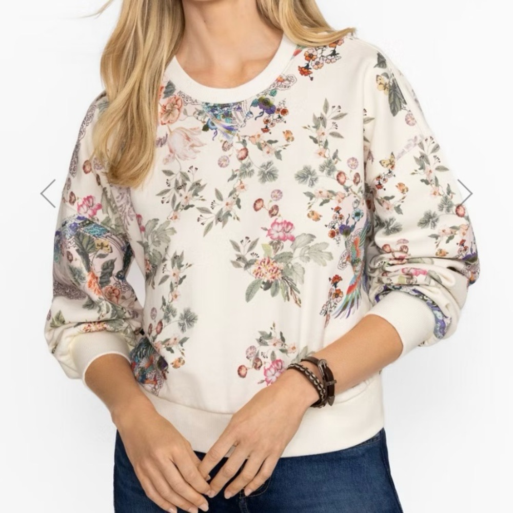 Johnny Was Floral Bird Cream Sweatshirt Size XS - Picture 3 of 15